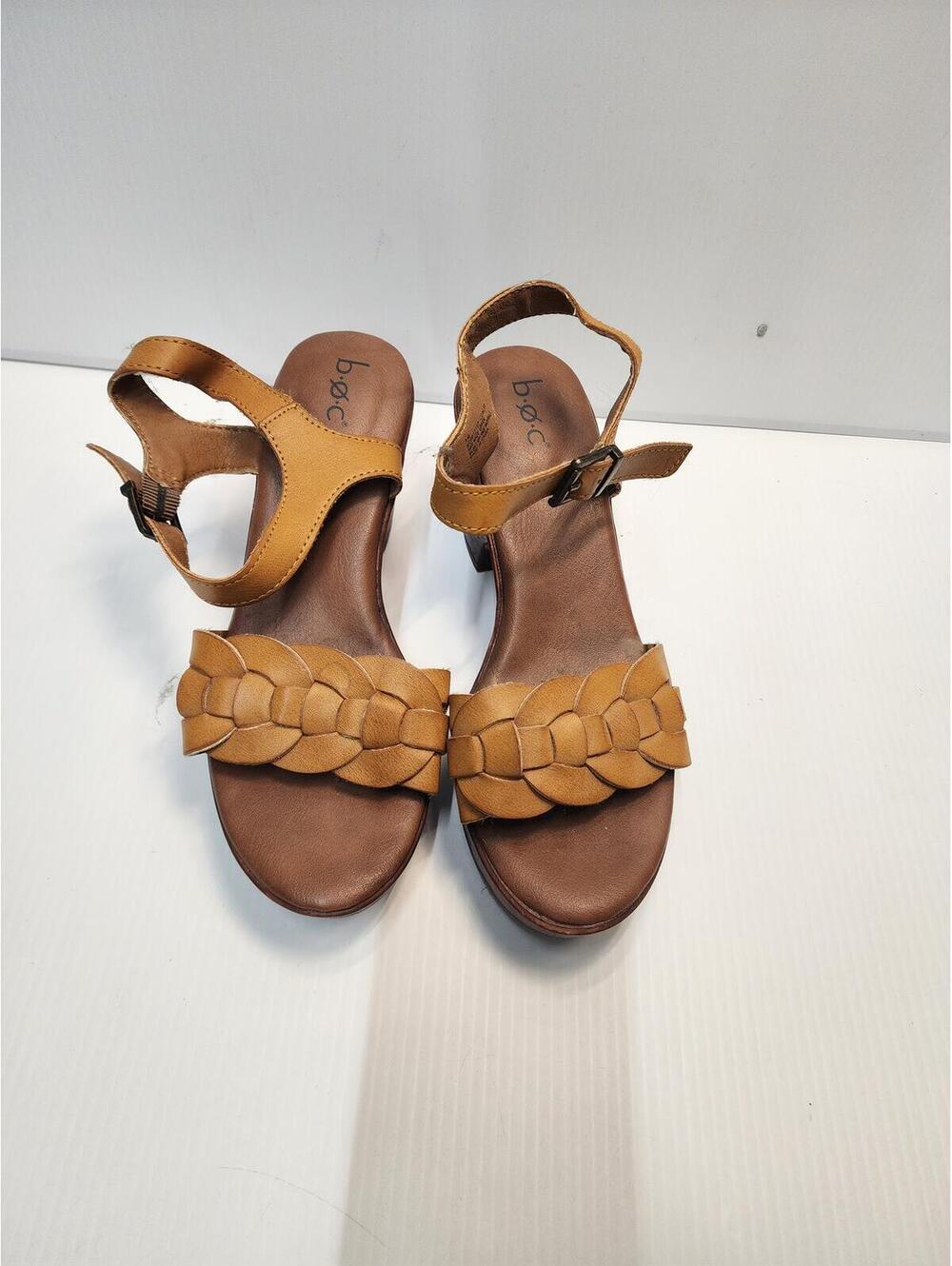 b.o.c. size 7 Brown Leather Wedge Sandals with Braided Strap